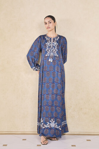 Aze Handcrafted Ajrakh Kaftan - Blue, Blue, image 1